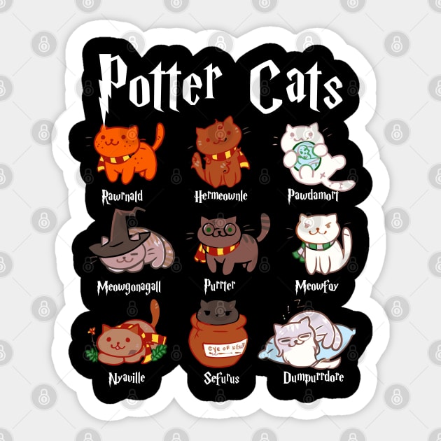 Potter Cats t-shirt Funny Gifts For Cat Lovers Sticker by HomerNewbergereq